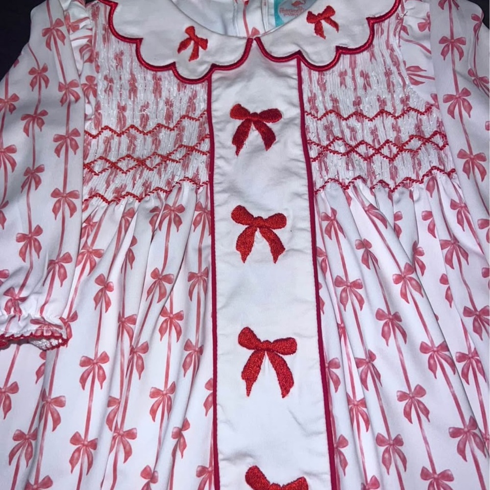 Smocked Dress with Red Bows